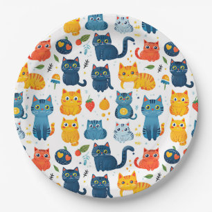  Beautiful kawaii cats, playing with toys white ba Paper Plates