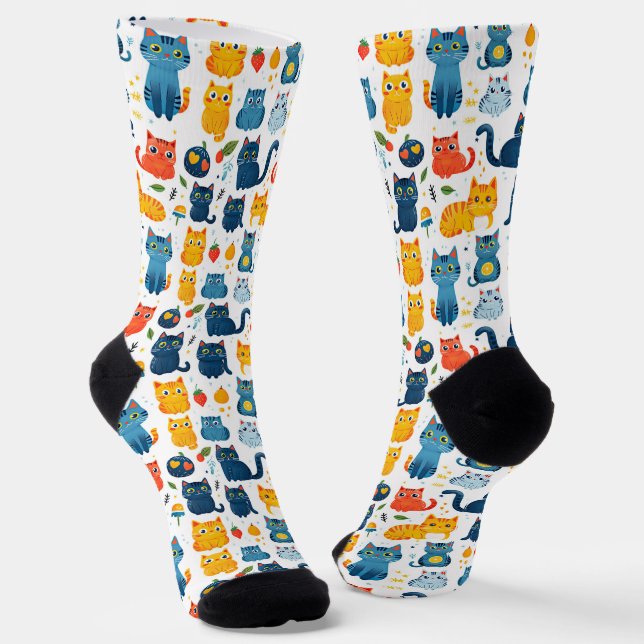  Beautiful kawaii cats, playing with toys white ba Socks (Angled)