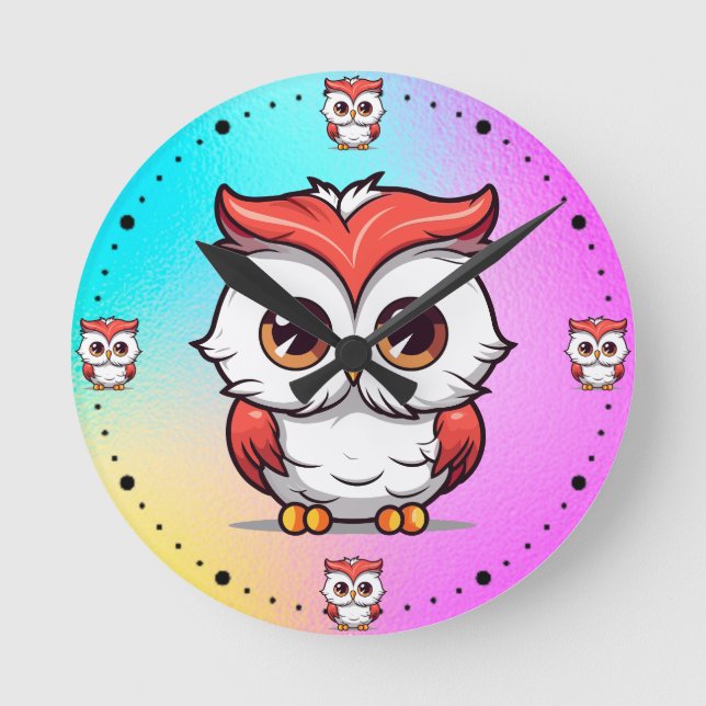 Beautiful Kawaii Style Owl Cartoon-77038 Round Clock (Front)