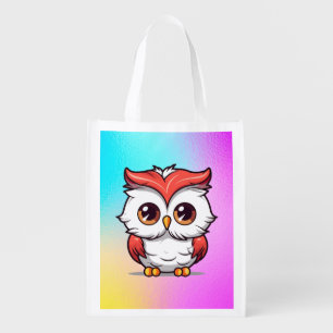 Beautiful Kawaii Style Owl Cartoon Grocery Bag