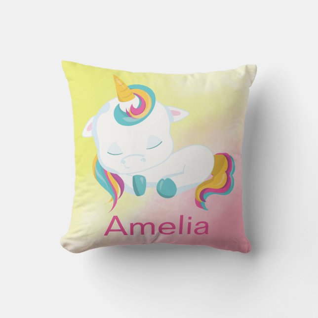 Beautiful Kawaii Unicorn Throw Pillow (Front)