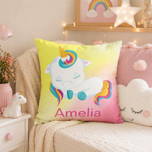 Beautiful Kawaii Unicorn Throw Pillow (Creator Uploaded)