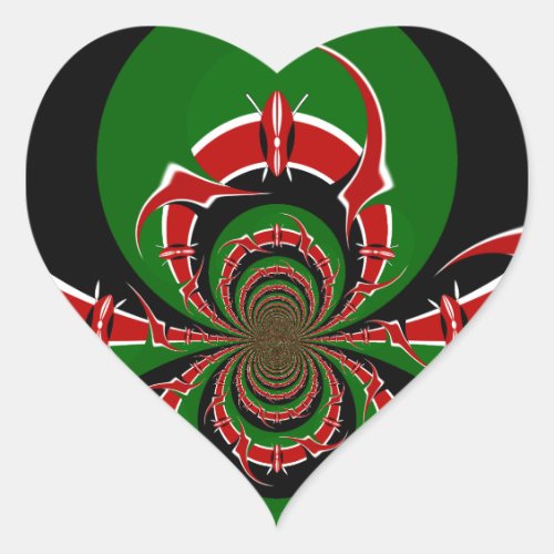 Beautiful Kenya Black Red Green Color Design Flag Heart Sticker