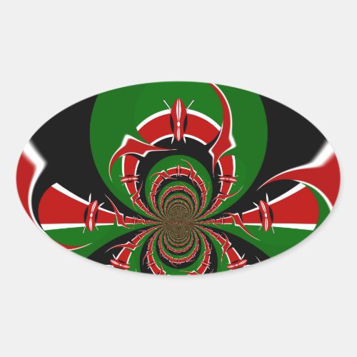 Beautiful Kenya Black Red Green Color Design Flag Oval Sticker