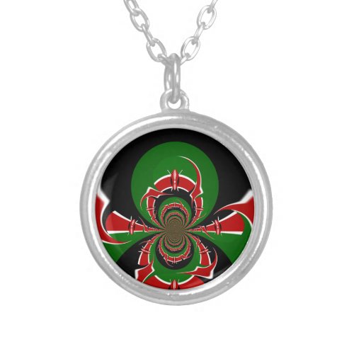 Beautiful Kenya Black Red Green Color Design Flag Silver Plated Necklace