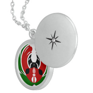 Beautiful Kenya Tapestry: Kenyan Flag Butterfly Mo Locket Necklace