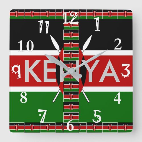 Beautiful Kenyan National Flag Colors Square Wall Clock