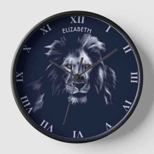Beautiful King Lion Blue Colors Cool Graphic  Clock