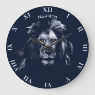 Beautiful King Lion Cool Graphic Blue Colors Large Clock