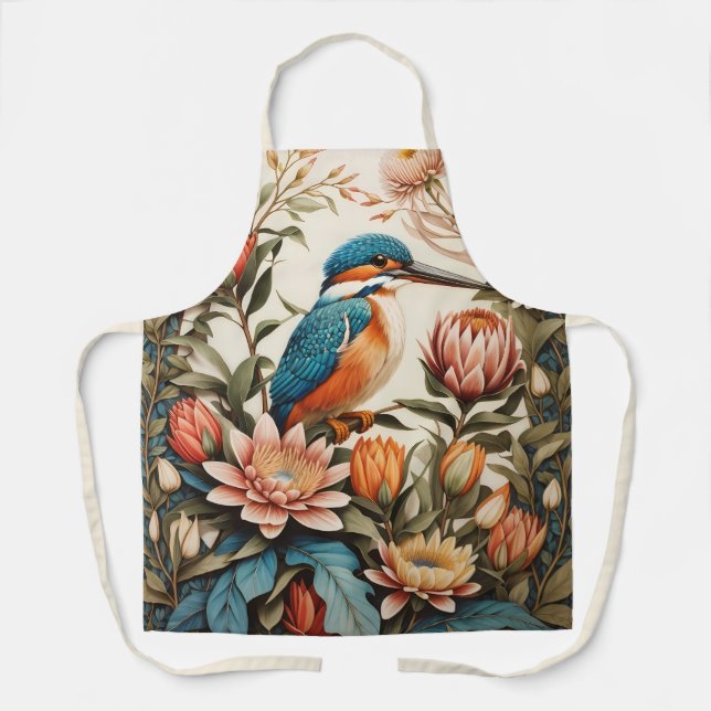Beautiful Kingfisher and Protea Flowers Apron (Front)