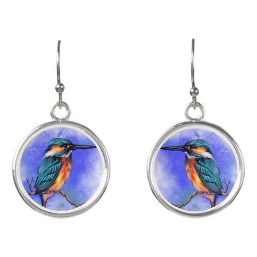Beautiful Kingfisher Bird _ Migned Watercolor Art  Earrings