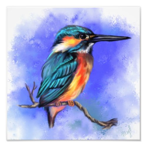 Beautiful Kingfisher Bird _ Migned Watercolor Art  Photo Print