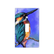 Beautiful Kingfisher Bird - Migned Watercolor Light Switch Cover