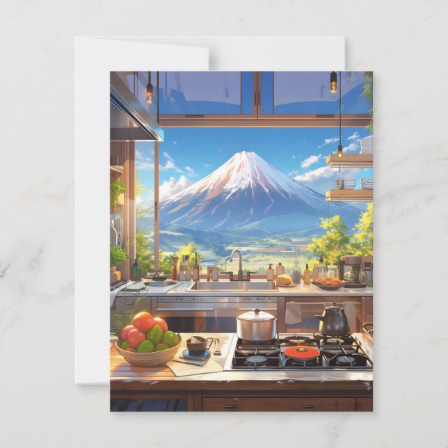 Beautiful Kitchen with View of Mount Fuji Holiday Card (Front)