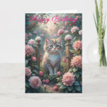 Beautiful Kitten in Rose Garden Birthday Card