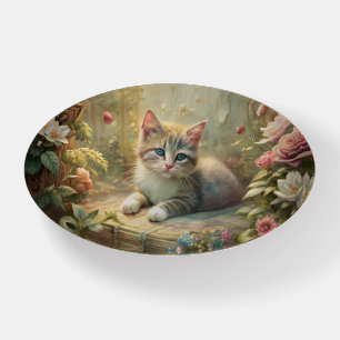Beautiful Kitten in Rose Garden (Shabby Chic) Paperweight