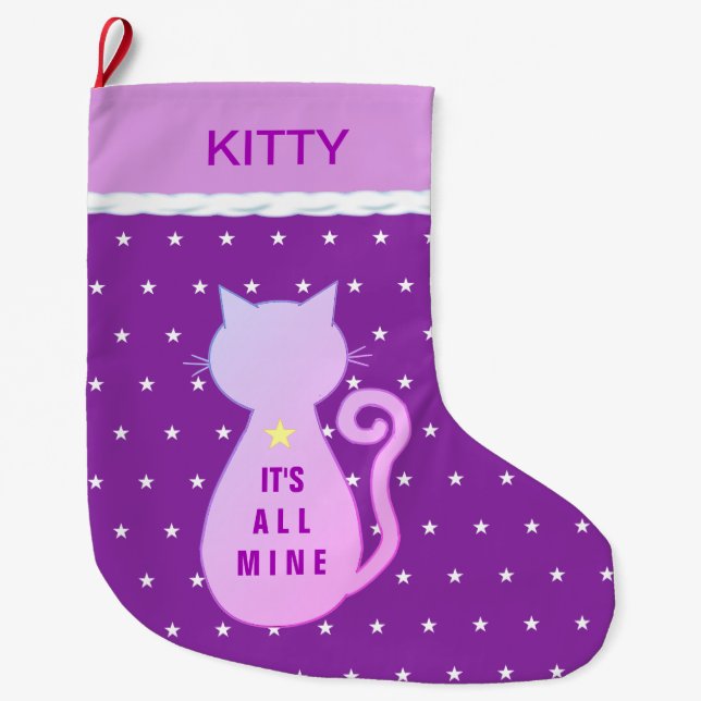 Beautiful Kitty Cat Silhouette Large Christmas Stocking (Front)