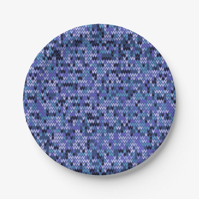 Beautiful , knitting pattern , knitted , blue and  paper plates (Front)