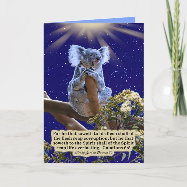 Beautiful Koala Scripture Galatians 6:8 Card (Front)