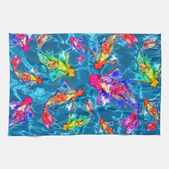 Beautiful Koi Fish Pond Kitchen Towel (Horizontal)