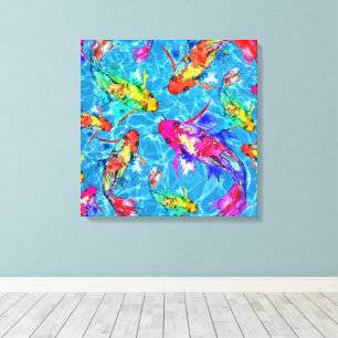 Beautiful Koi Fish Pond Wrapped Canvas  Print