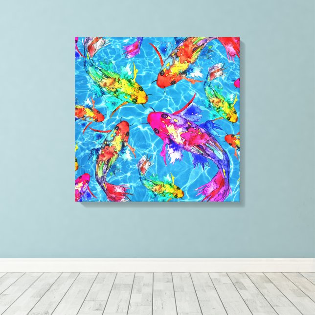Beautiful Koi Fish Pond Wrapped Canvas  Print (Insitu(Wood Floor))