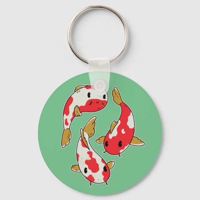 Beautiful Koi Fishes Cartoon Design Keychain (Front)
