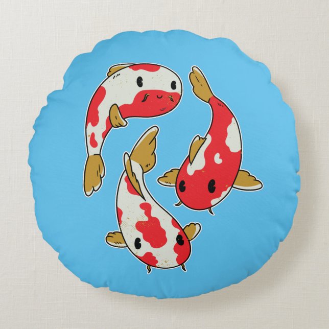 Beautiful Koi Fishes Cartoon Design Round Pillow (Front)