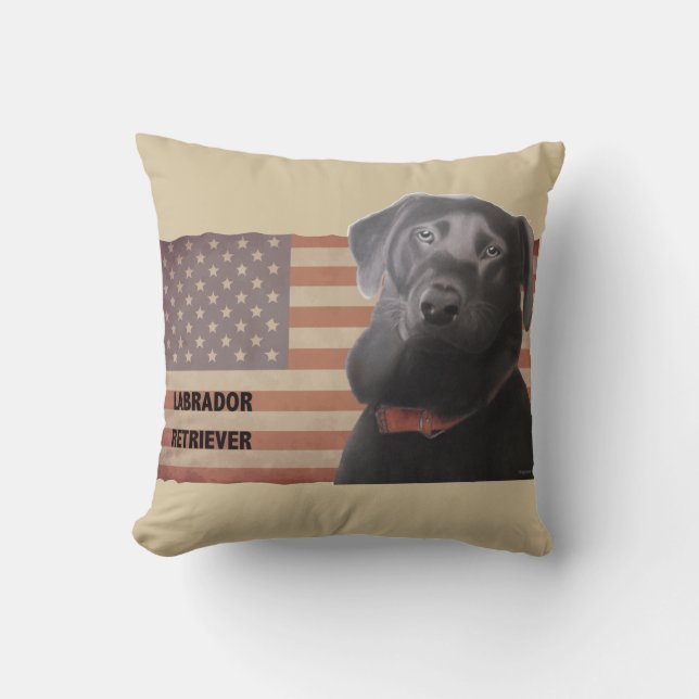 Beautiful Labrador Retriever American Flag Throw Pillow (Front)