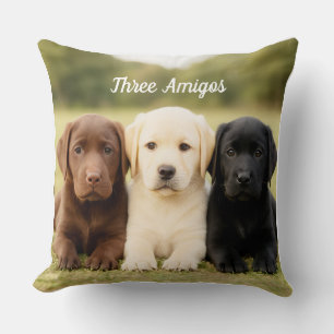 Beautiful Labrador Trio Puppy Personalized Throw Pillow