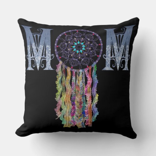 Beautiful Lace and Painted Denim MOM Dreamcatcher Throw Pillow