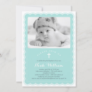 Beautiful Lace Baptism Invitation - Blue