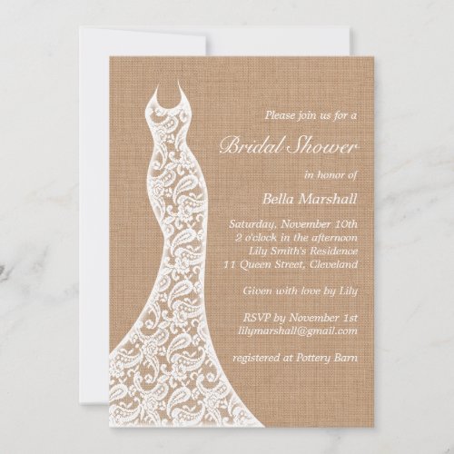 Beautiful Lace &amp; Burlap Bridal Shower Invitation