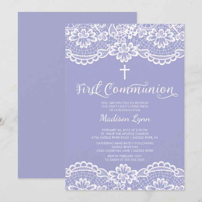 Beautiful Lace First Holy Communion Invitation (Front/Back)