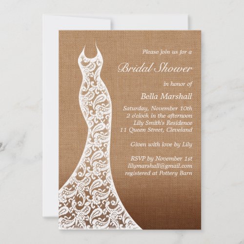 Beautiful Lace &amp; Ombre Burlap Bridal Shower Invite