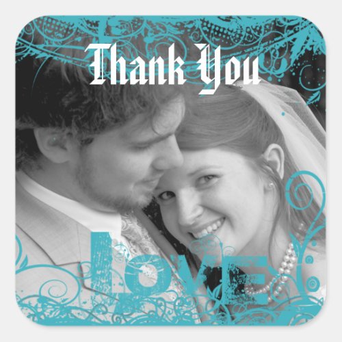 Beautiful Lace Thank You Wedding  your photo Square Sticker