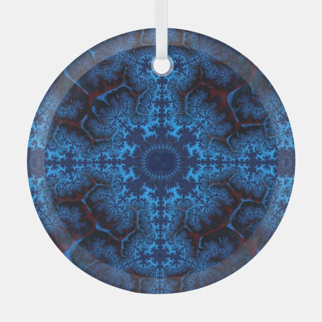 Beautiful Lacy Blue Fractal Abstract Suncatcher Glass Ornament (Front)