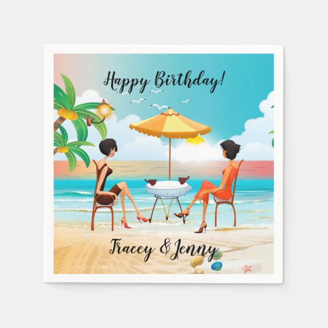 Beautiful Ladies At The Beach Birthday Napkins (Front)