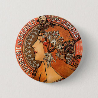 Beautiful ladies profile - Mucha Pinback Button