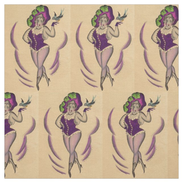 beautiful lady and her trained bird fabric (Swatch)