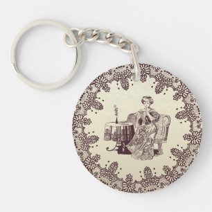 Beautiful Lady drinks tea Keychain