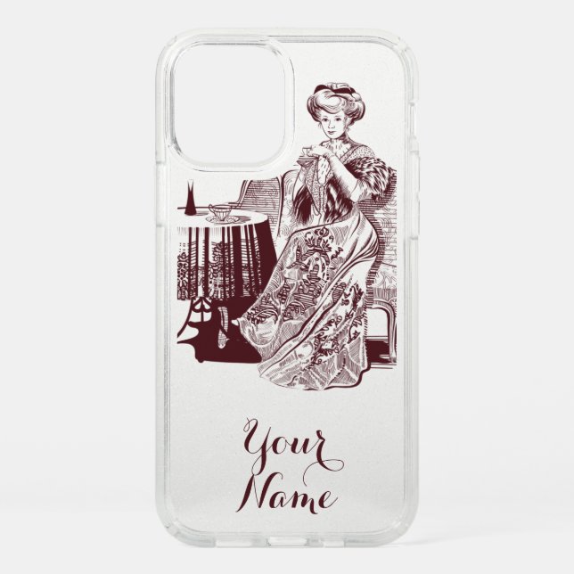 Beautiful Lady drinks tea Speck iPhone 12 Pro Case (Front)