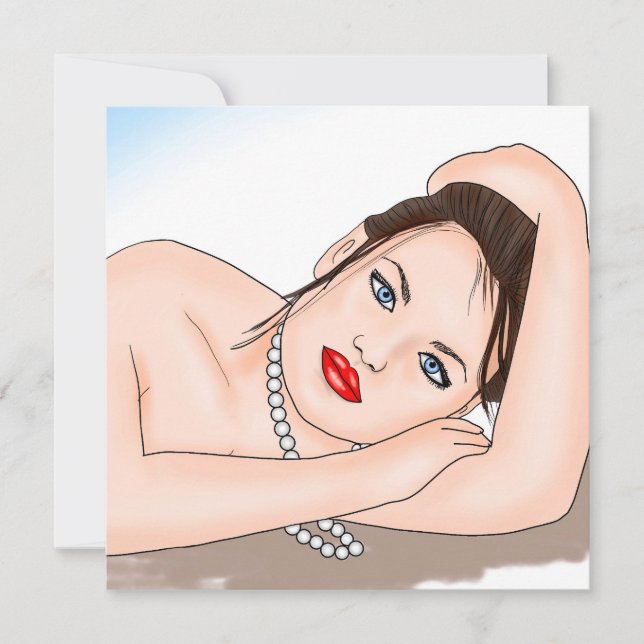 Beautiful Lady in Pearls with Blue Eyes Art Card (Front)