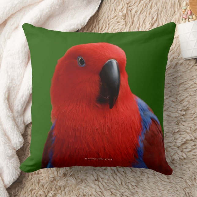 Beautiful "Lady in Red" Eclectus Parrot Bird Throw Pillow (Blanket)