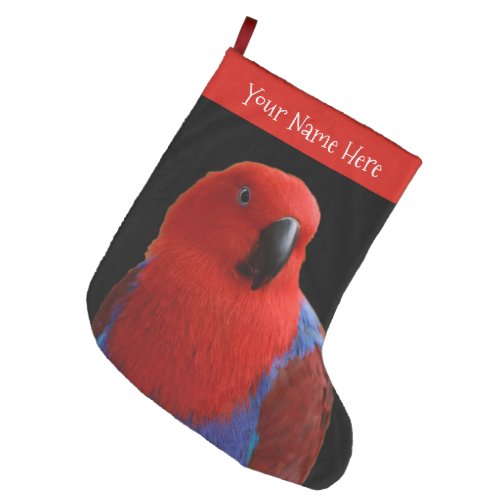 Beautiful Lady in Red Eclectus Parrot Large Christmas Stocking