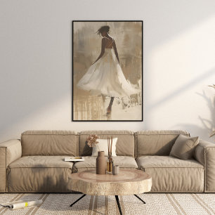 Beautiful Lady in White Dress Aesthetic Wall Art