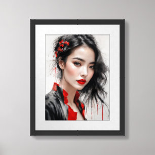 Beautiful Lady Ink Portrait Framed Art