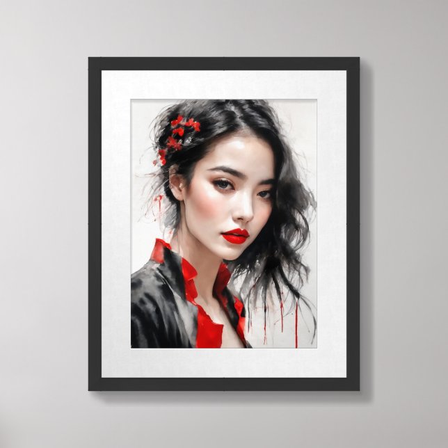 Beautiful Lady Ink Portrait Framed Art (Framed Front)