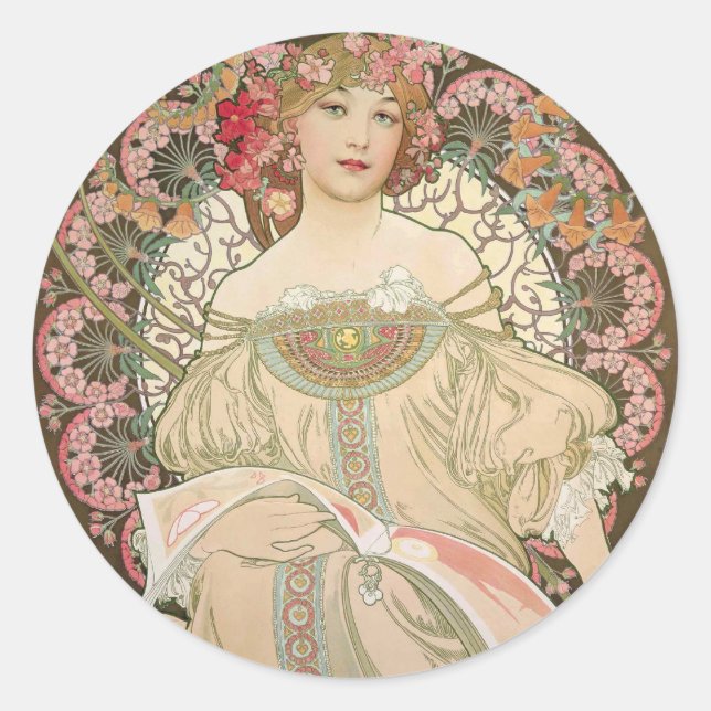 Beautiful lady - Mucha Classic Round Sticker (Front)