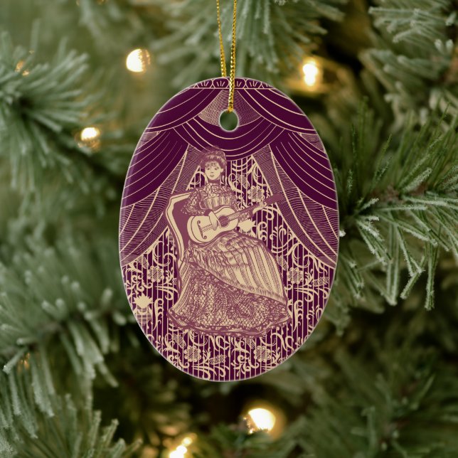 Beautiful lady with guitar ceramic ornament (Tree)